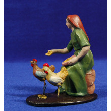 Pastora con gallinas 12 cm barro pintado Figuralia