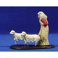 Pastor con corderos 7 cm barro pintado Figuralia