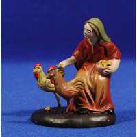 Pastora con gallinas 7 cm barro pintado Figuralia