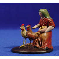 Pastora con gallinas 9 cm barro pintado Figuralia
