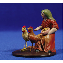 Pastora con gallinas 9 cm barro pintado Figuralia