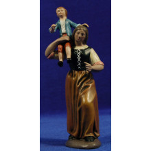 Pastora con niña en hombros 16 cm barro pintado Figuralia