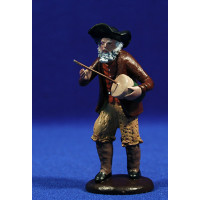 Pastor músico con zambomba 9 cm barro pintado Figuralia