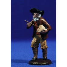 Pastor músico con zambomba 9 cm barro pintado Figuralia