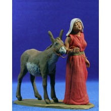 Pastora hebrea con asno 12 cm barro pintado Delgado
