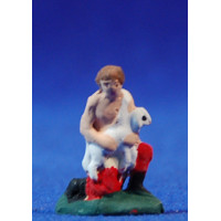 Pastor adorando con cordero 3 cm barro pintado