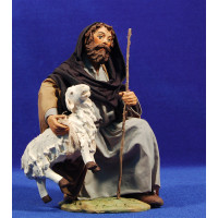 Pastor adorando con cordero debajo el brazo 25 cm ropa y barro