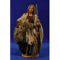 Pastora con escoba y fajo paja 25 cm ropa y barro