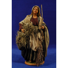 Pastora con escoba y fajo paja 25 cm ropa y barro