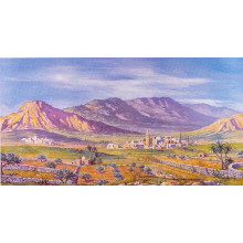 Fondo montañas y pueblo 120x65 cm papel Oliver