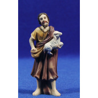 Pastor con cordero en brazos y bolsa 8 cm resina Belenes Puig