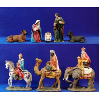 Nacimiento con reyes a camello caballo y elefante19 cm resina