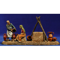 Grupo mujer aguadero con jarras y pozo 10 cm plástico Moranduzzo - Landi estilo ebraico