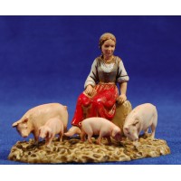 Mujer sentada con cerdos 10 cm plástico Moranduzzo - Landi estilo 700