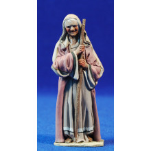 Pastora apoyada en bastón 10 cm barro pintado De Francesco