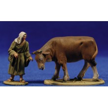Pastora con vaca 5 cm barro pintado De Francesco