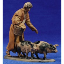 Pastor con cerdos 10 cm barro pintado De Francesco