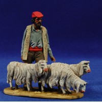 Pastor catalán con corderos 10 cm barro pintado De Francesco