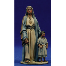 Pastora con niño 10 cm barro pintado De Francesco