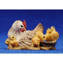 Gallina con pollitos 8 cm madera pintada