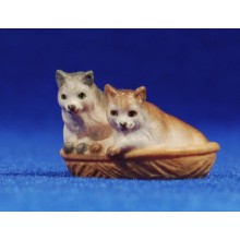 Gatos en cesto 10 cm madera pintada a mano