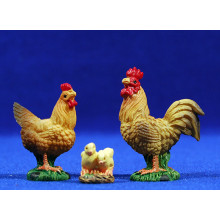Gallo y gallina con pollitos 12-15  cm resina Gallo y gallina con pollitos 12-15  cm resina
