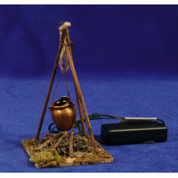 Fogata con portapilas 7x7x12 cm madera