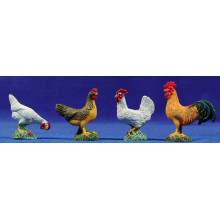 Grupo cuatro gallinas 12 cm resina