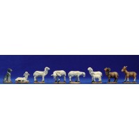 Grupo corderos cabras y perro 9-10 cm resina