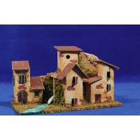 Pueblo 4 casas y rio 18x9x12 cm corcho