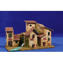 Pueblo 4 casas y rio 18x9x12 cm corcho