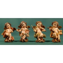 Cuatro ángeles músicos con pie 11 cm resina