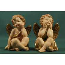 Dos ángeles sentados 13 cm resina