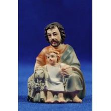 Pastor adorando con niño y cordero 9 cm resina