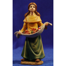 Pastora con canasta frutas 15 cm resina