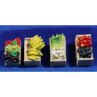 Cuatro cajas con fruta y verduras 3 cm resina