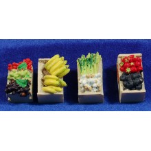 Cuatro cajas con fruta y verduras 3 cm resina