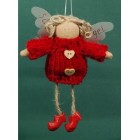 Ángel rojo claro con botones corazón 18 cm lana Baden