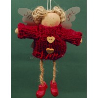 Ángel rojo con botones corazón 18 cm lana Baden