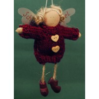 Ángel morado con botones corazón 18 cm lana Baden
