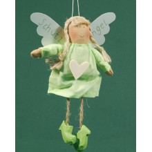 Ángel vestido verde corazón madera 18 cm ropa Baden