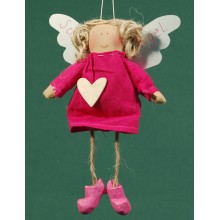 Ángel vestido rosa corazón madera 18 cm ropa Baden